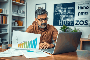 Un emprendedor revisando opciones de Préstamo Personal para su pequeño negocio.