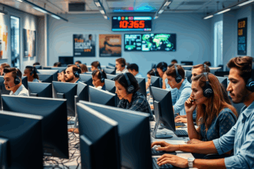 Imagen de operadores de call center trabajando en equipo